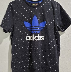 Adidas black graphic tee with blue logo